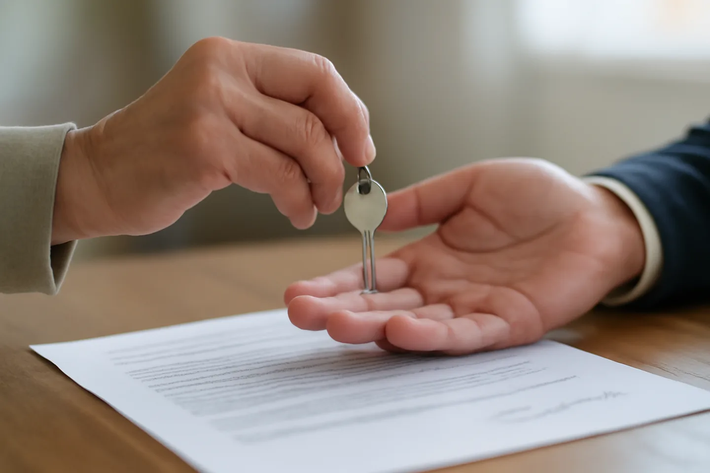 Exchanging keys over a signed property deed at closing