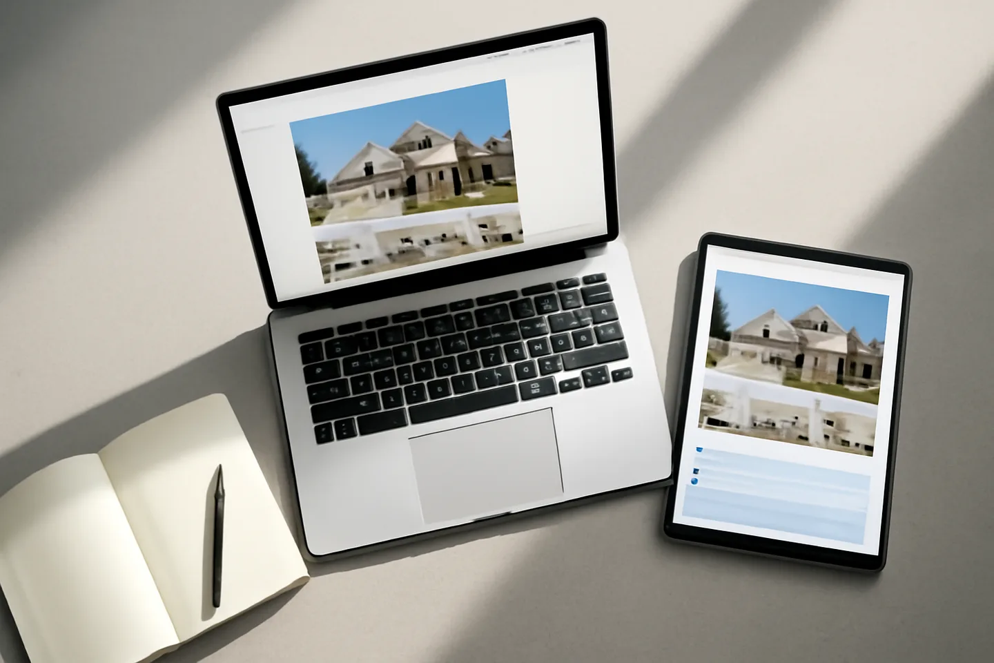 Laptop and tablet showing online property listing website