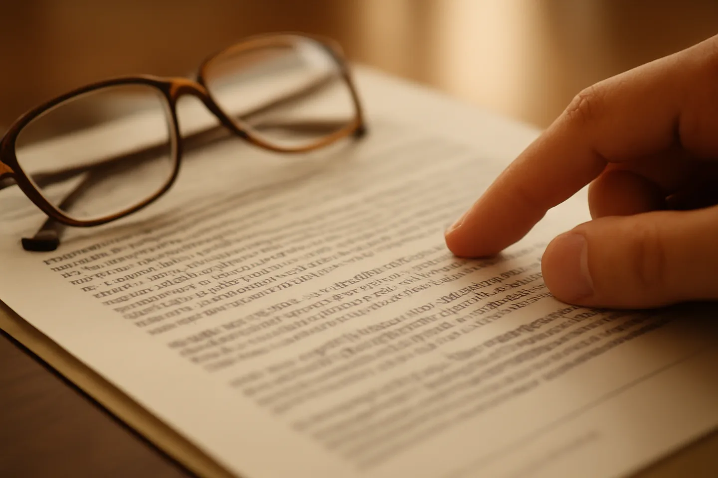 Hand pointing to a clause on a real estate contract