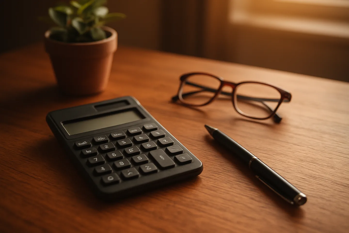 Calculator and property tax forms on a desk for selling land