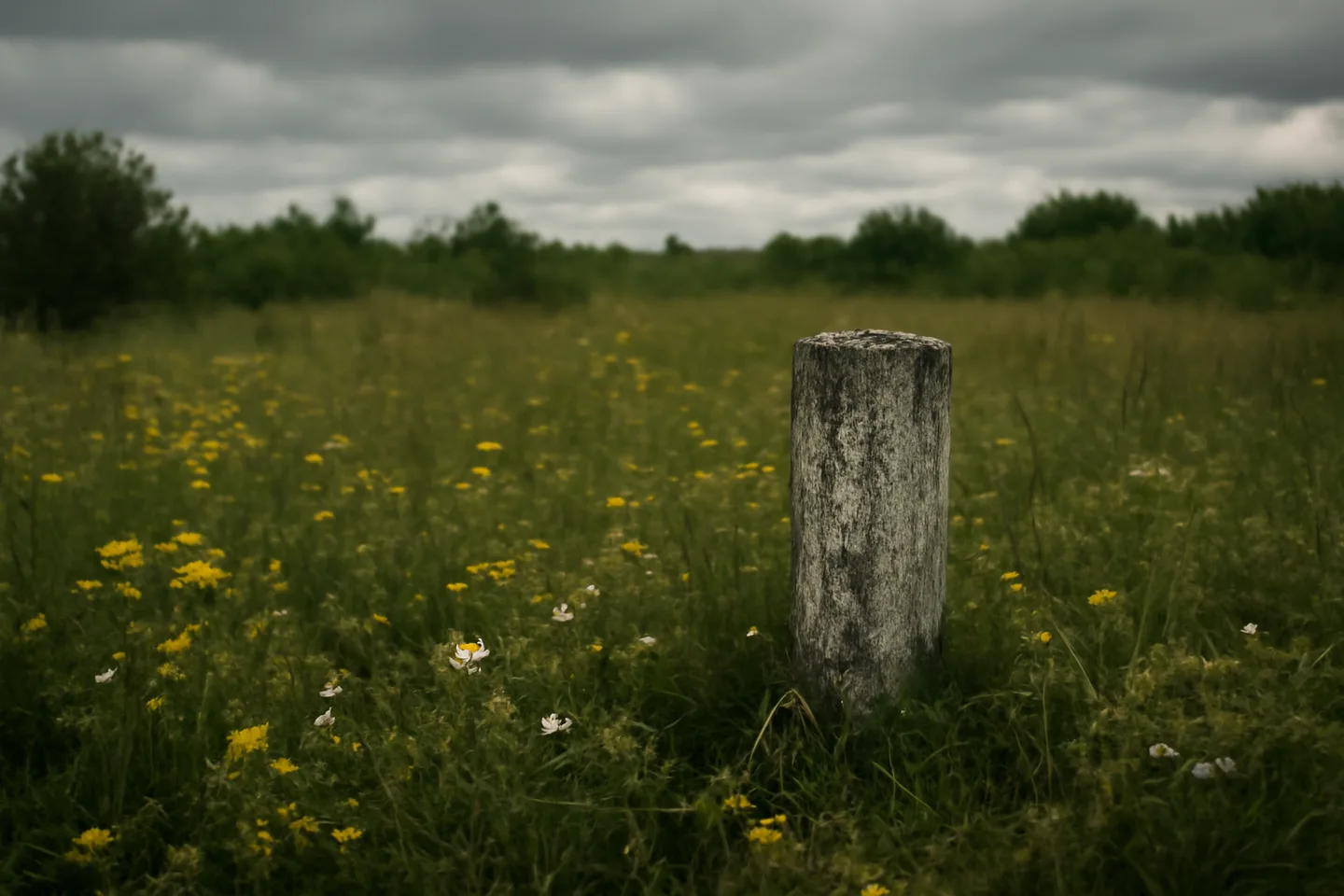 Overgrown inherited land parcel with boundary marker