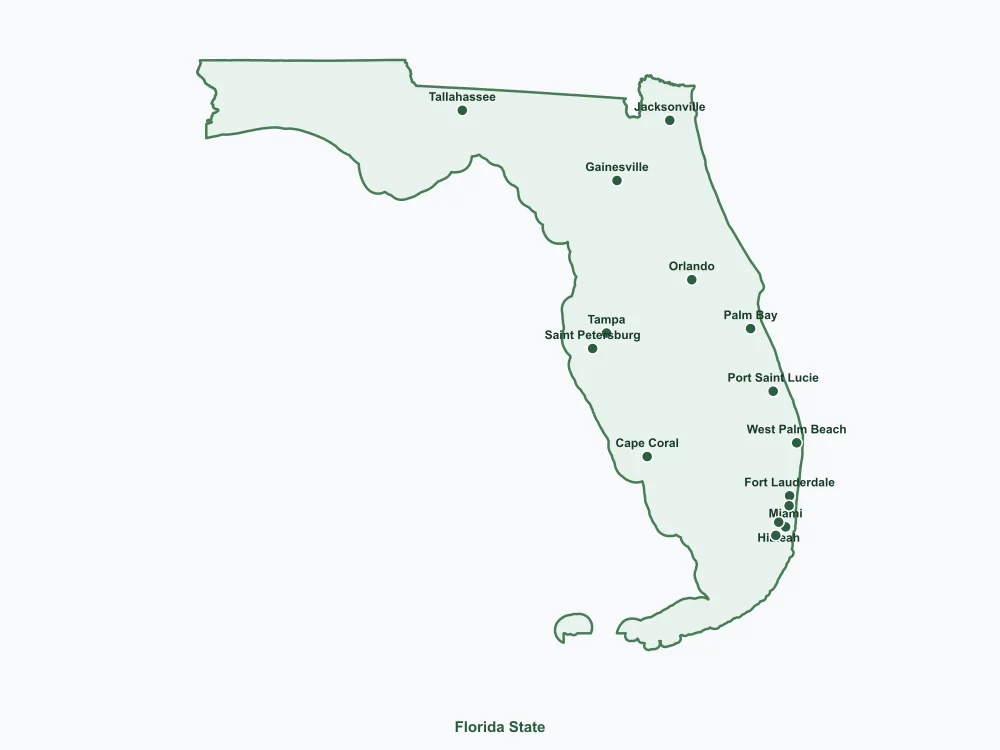 Map of Florida State showing major cities